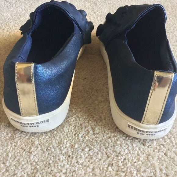 Kenneth Cole Metallic Navy Blue Ruffled Slip-On Shoes - Picture 5 of 10